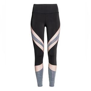 High-Waist Black Leggings with Blush and Heather Gray Panels